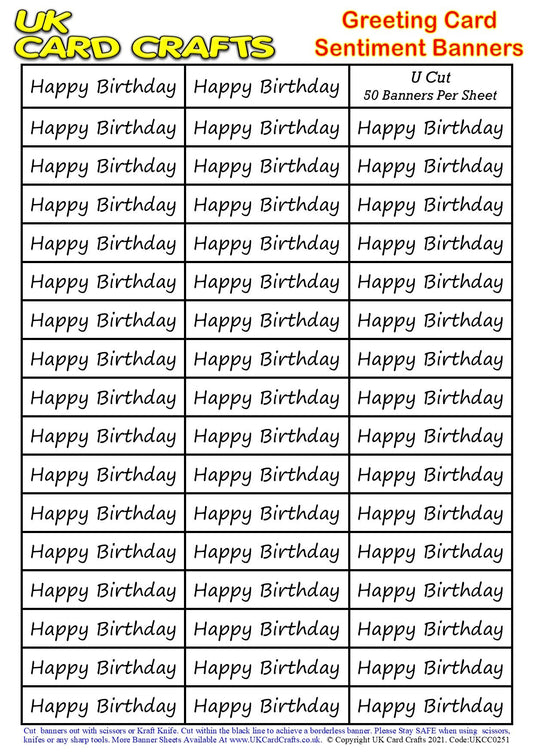 5 x A4 Sheets – 250 ‘Happy Birthday’ Sentiment Banners – U Cut by UK Card Crafts