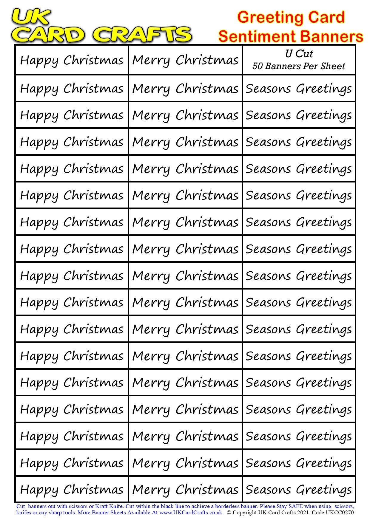 5 x A4 Sheets ā 250 Christmas Sentiment Banners ā U Cut by UK Card Crafts