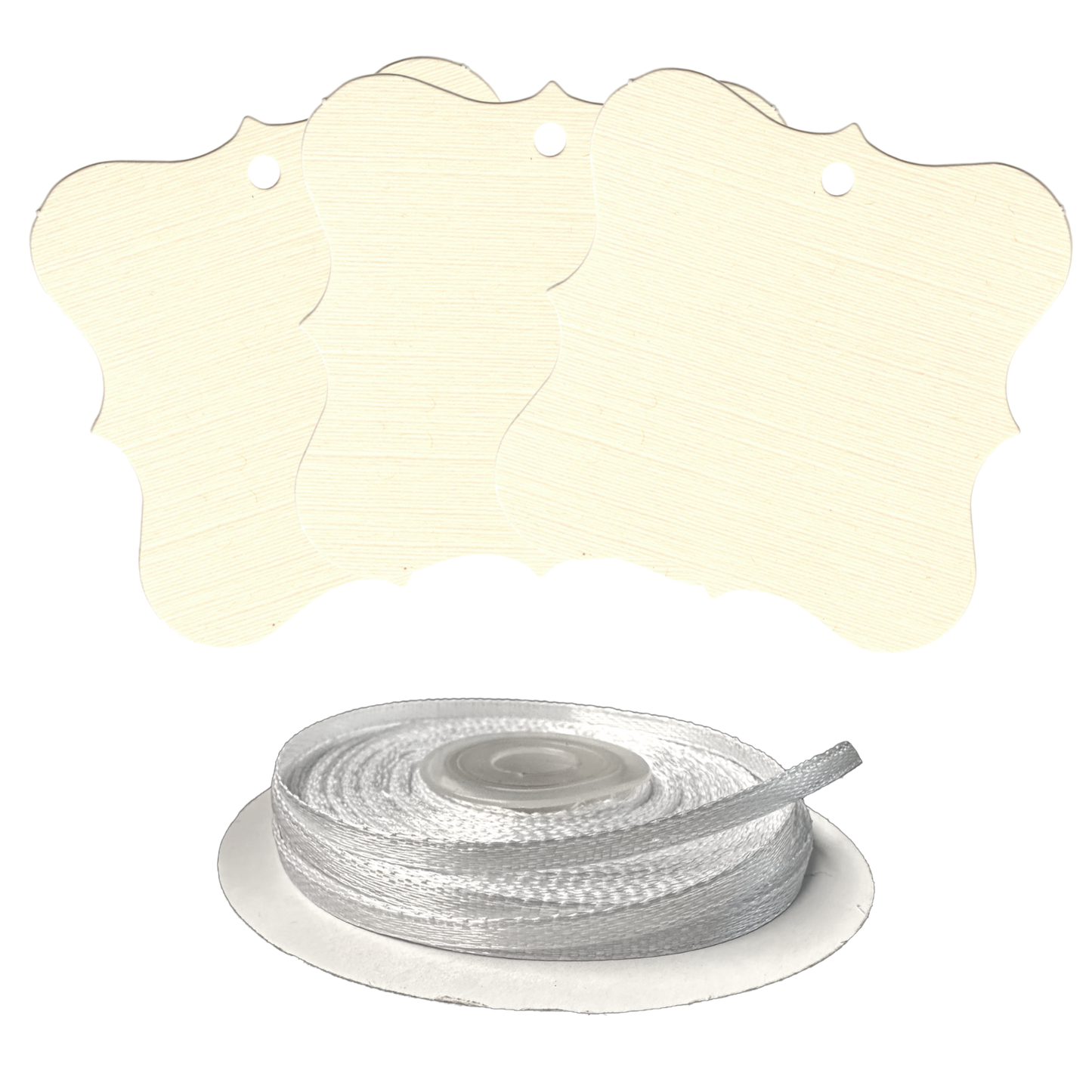 100 Designer Gift Tags with White Satin Ribbon -  21 Colours, Birthday Xmas