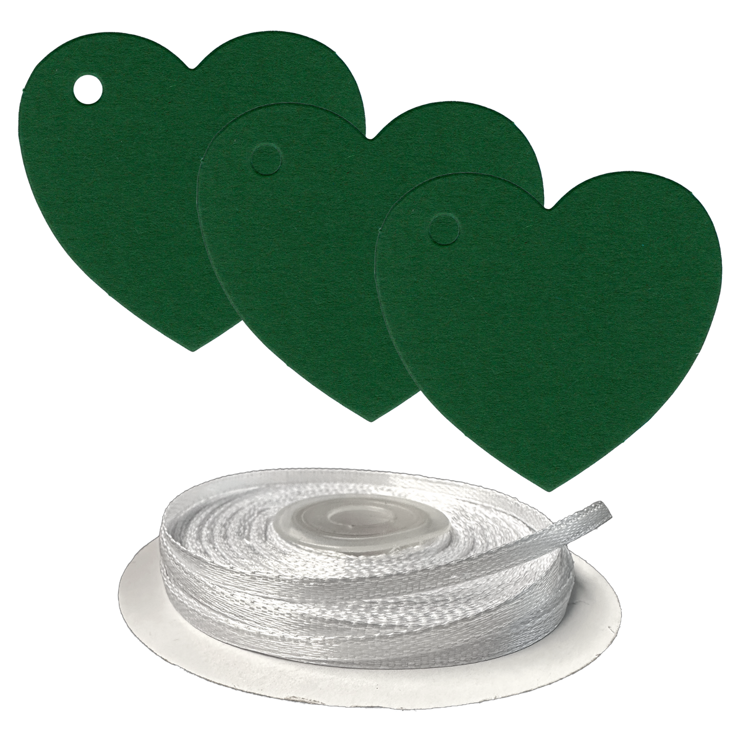 100 Heart Shaped Gift Tags with White Satin Ribbon -  21 Colours, Birthday Xmas