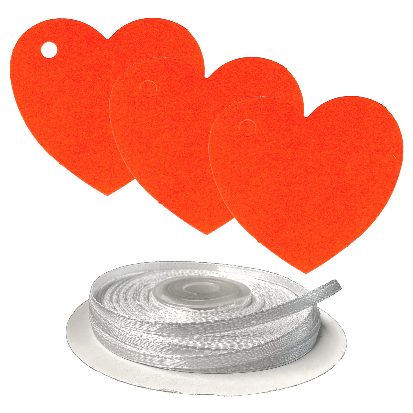 100 Heart Shaped Gift Tags with White Satin Ribbon -  21 Colours, Birthday Xmas