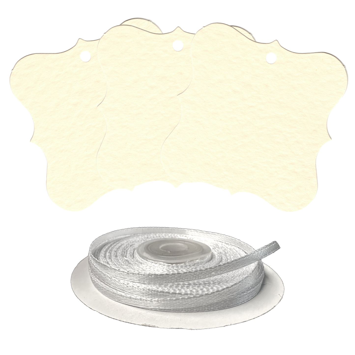 100 Designer Gift Tags with White Satin Ribbon -  21 Colours, Birthday Xmas