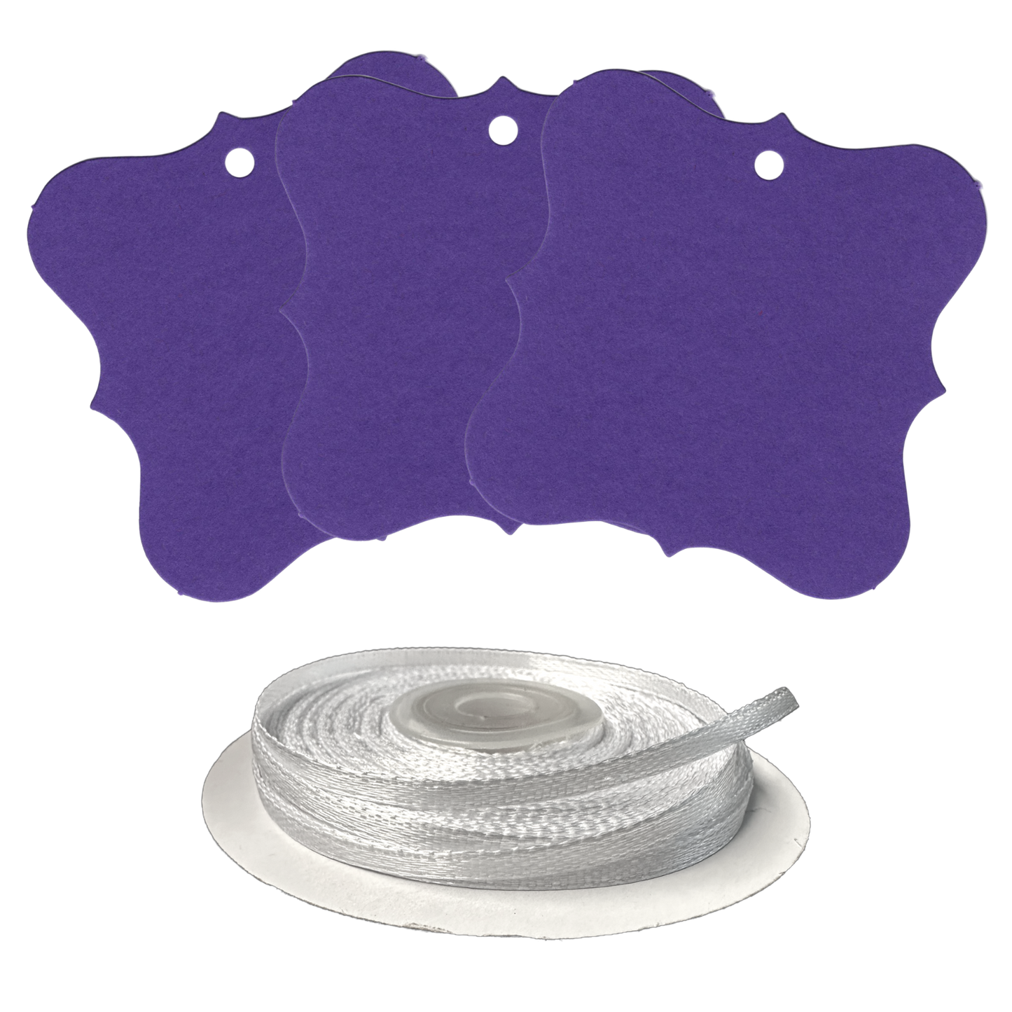 100 Designer Gift Tags with White Satin Ribbon -  21 Colours, Birthday Xmas