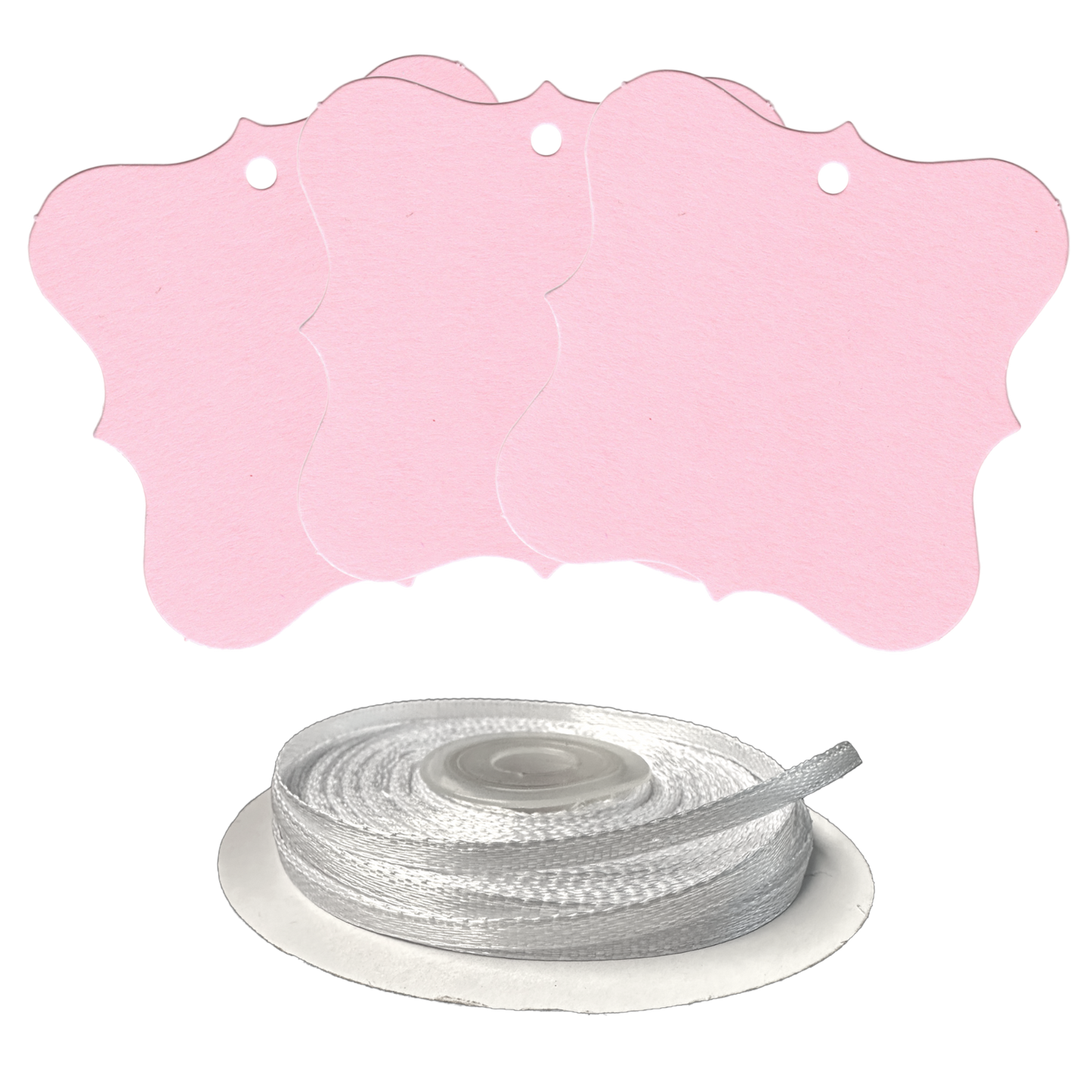 100 Designer Gift Tags with White Satin Ribbon -  21 Colours, Birthday Xmas