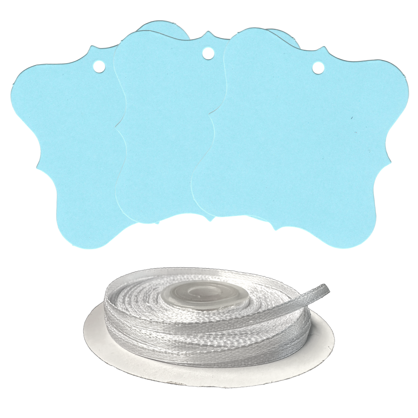 100 Designer Gift Tags with White Satin Ribbon -  21 Colours, Birthday Xmas