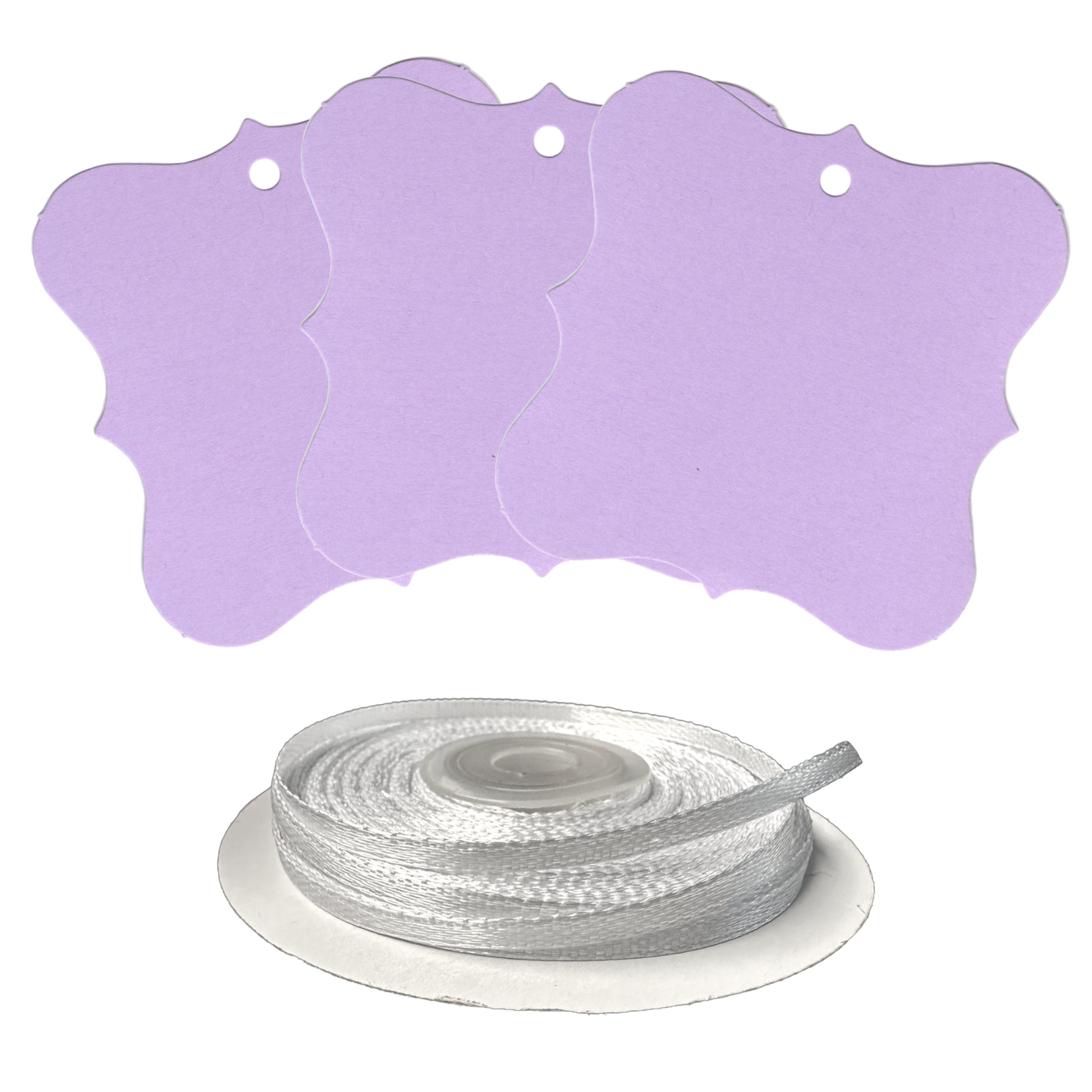 100 Designer Gift Tags with White Satin Ribbon -  21 Colours, Birthday Xmas