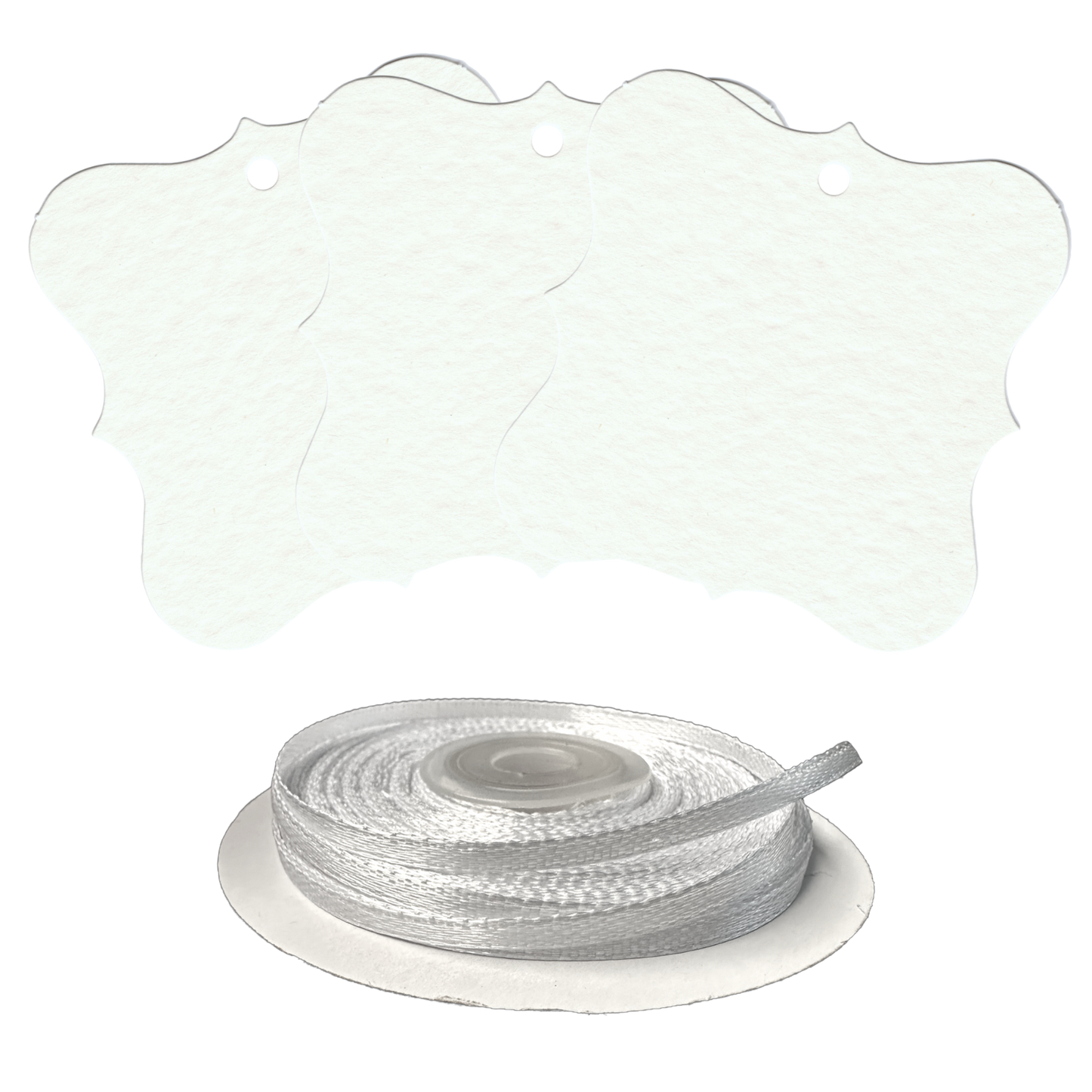 100 Designer Gift Tags with White Satin Ribbon -  21 Colours, Birthday Xmas