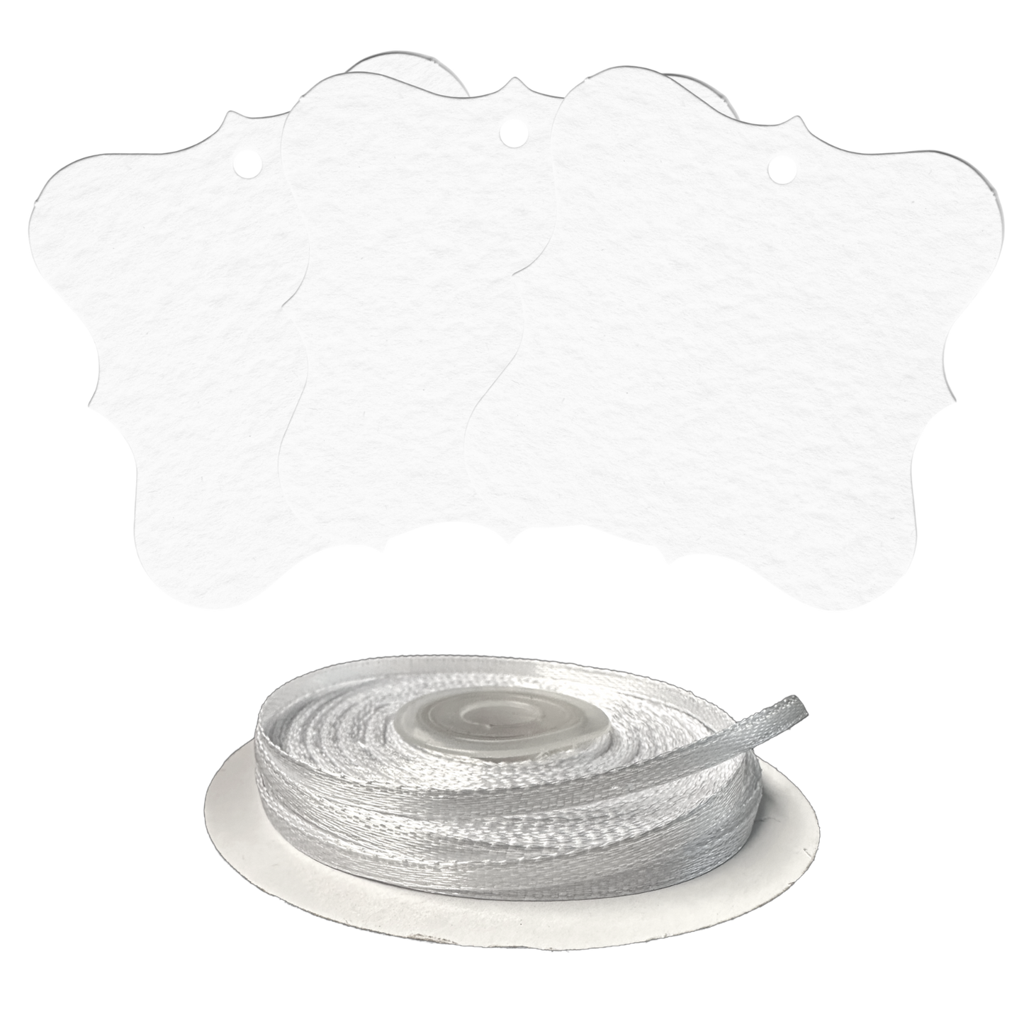 100 Designer Gift Tags with White Satin Ribbon -  21 Colours, Birthday Xmas