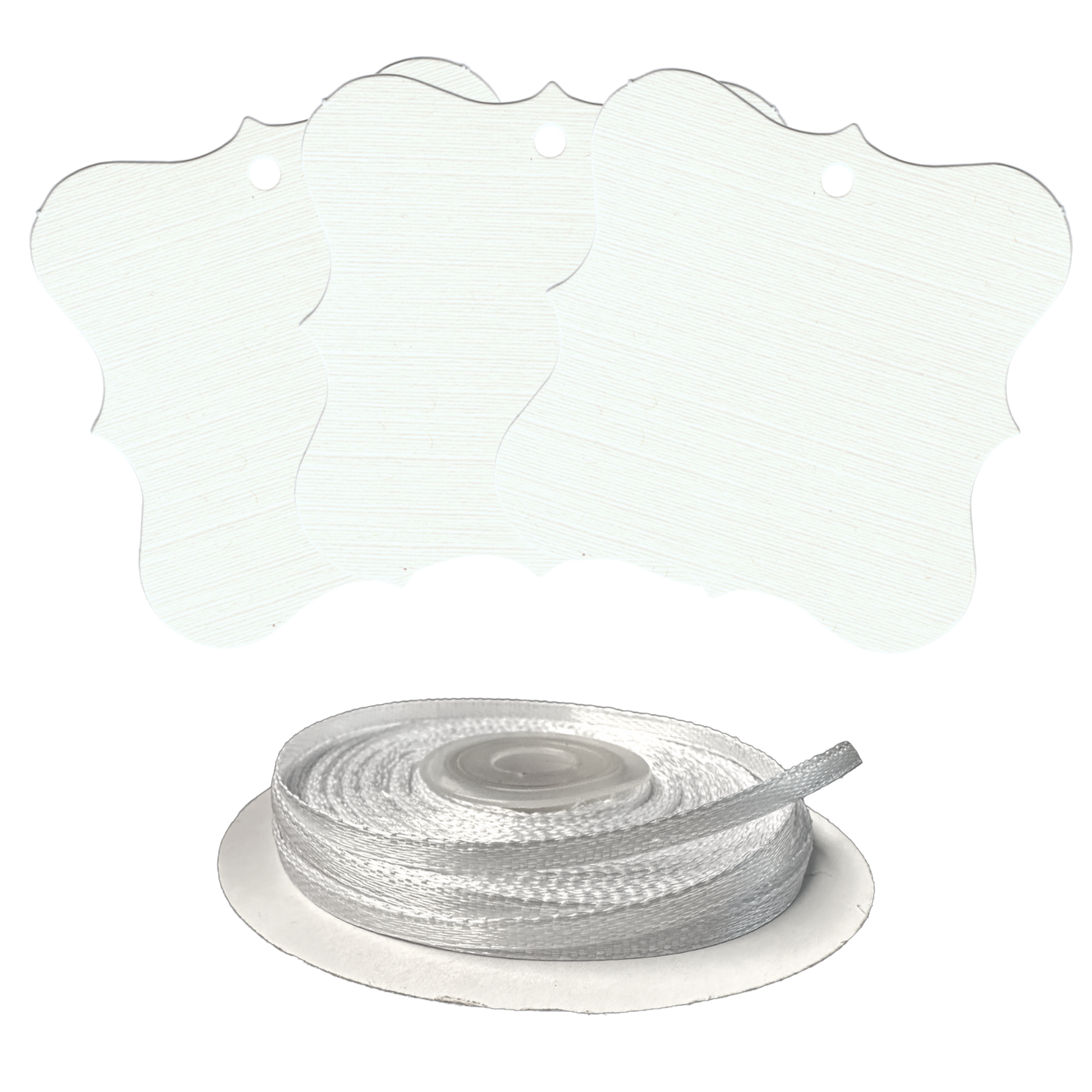 100 Designer Gift Tags with White Satin Ribbon -  21 Colours, Birthday Xmas