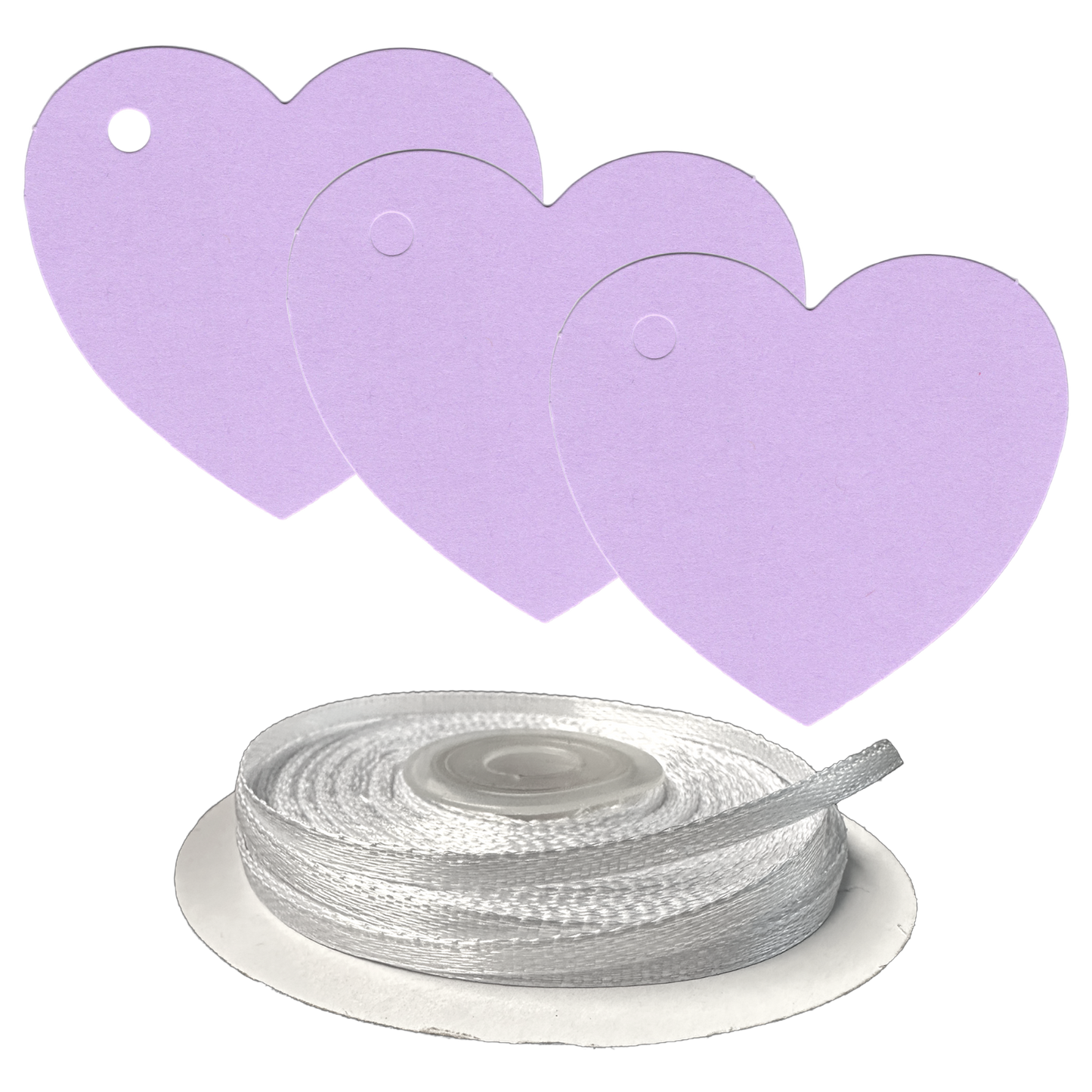 100 Heart Shaped Gift Tags with White Satin Ribbon -  21 Colours, Birthday Xmas