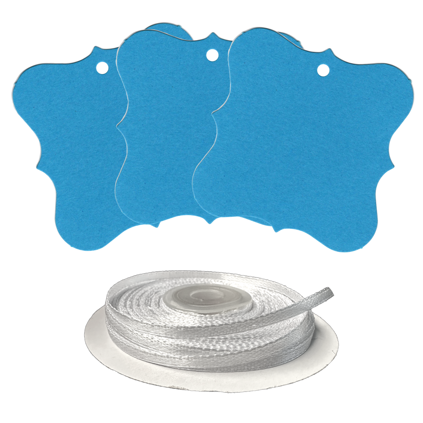 100 Designer Gift Tags with White Satin Ribbon -  21 Colours, Birthday Xmas