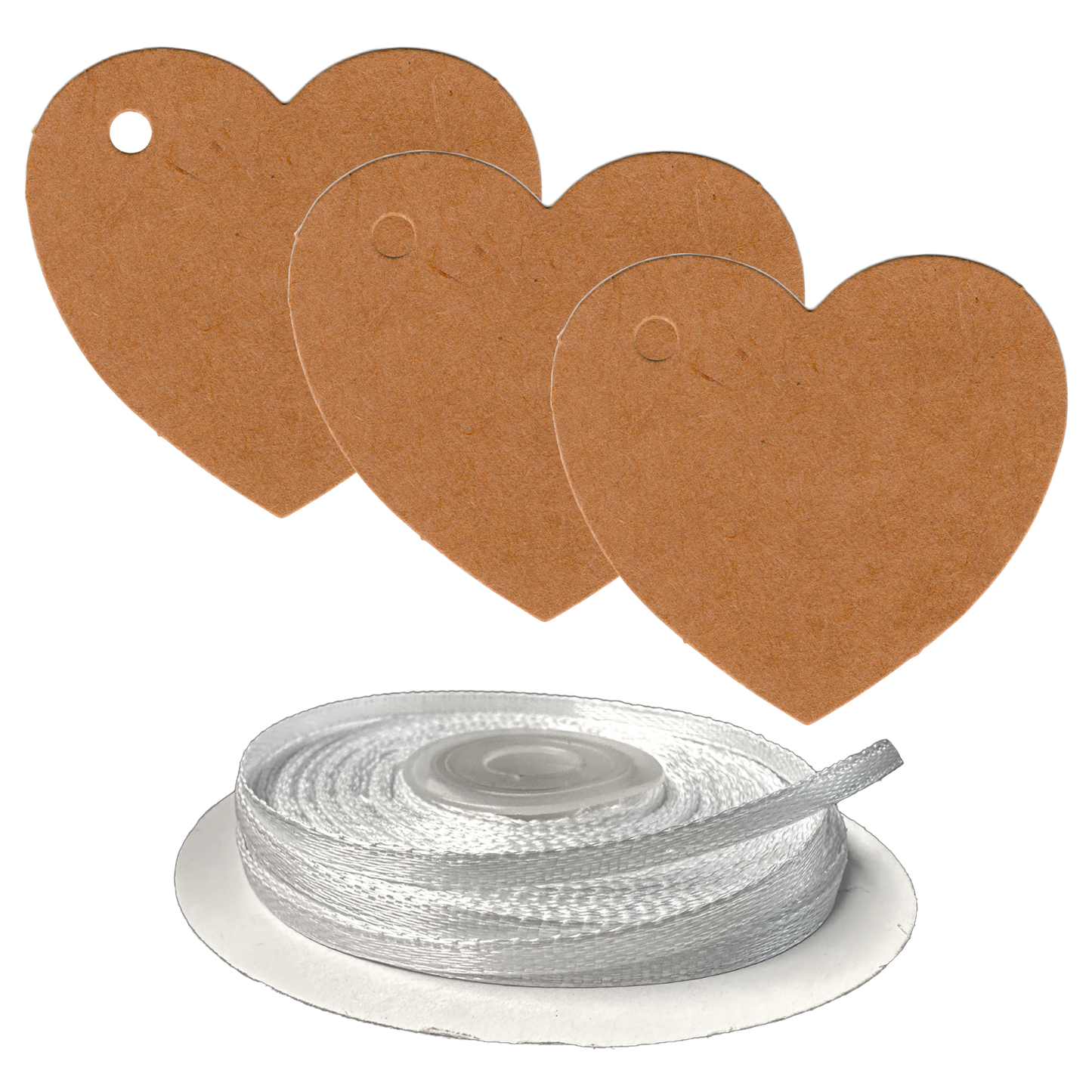 100 Heart Shaped Gift Tags with White Satin Ribbon -  21 Colours, Birthday Xmas