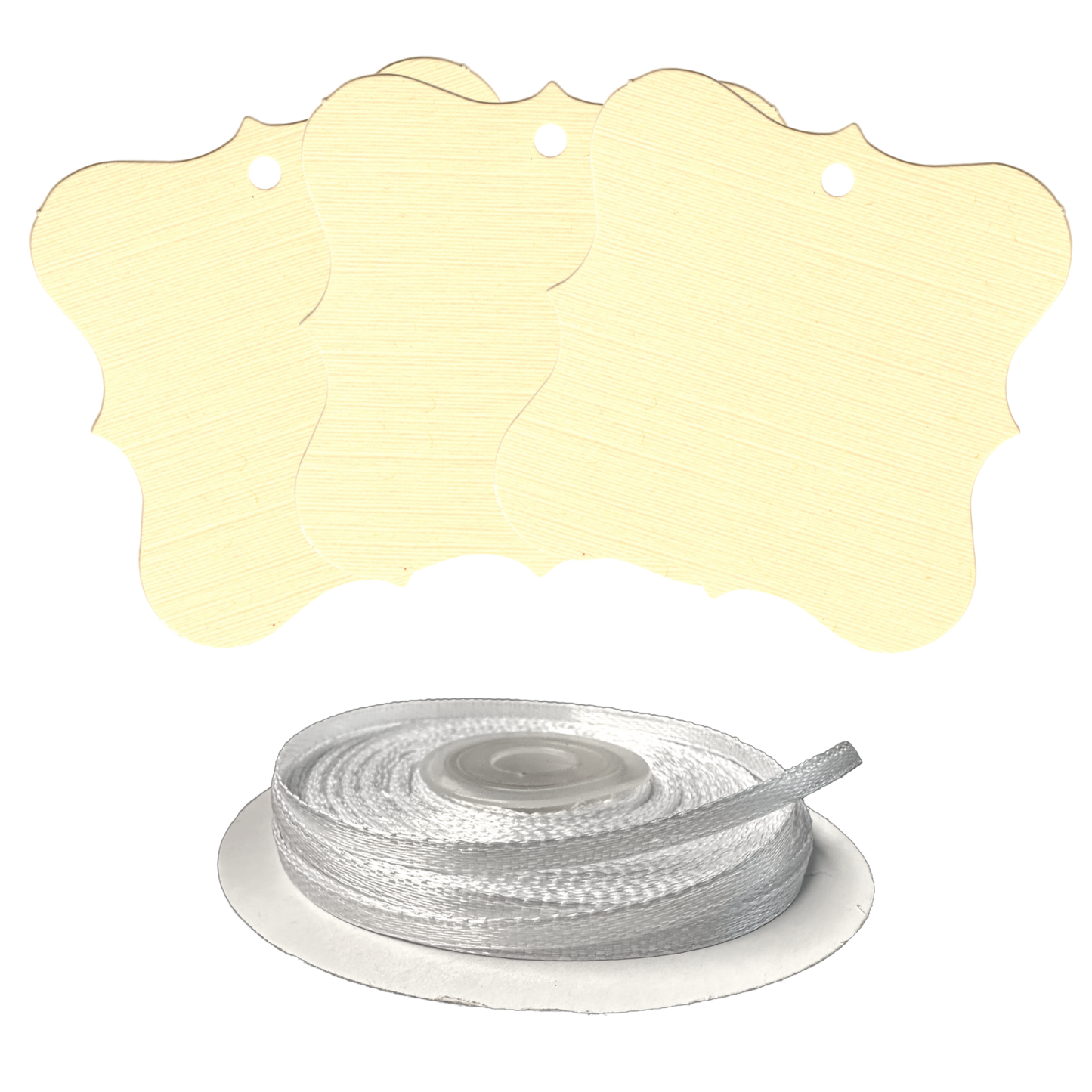 100 Designer Gift Tags with White Satin Ribbon -  21 Colours, Birthday Xmas