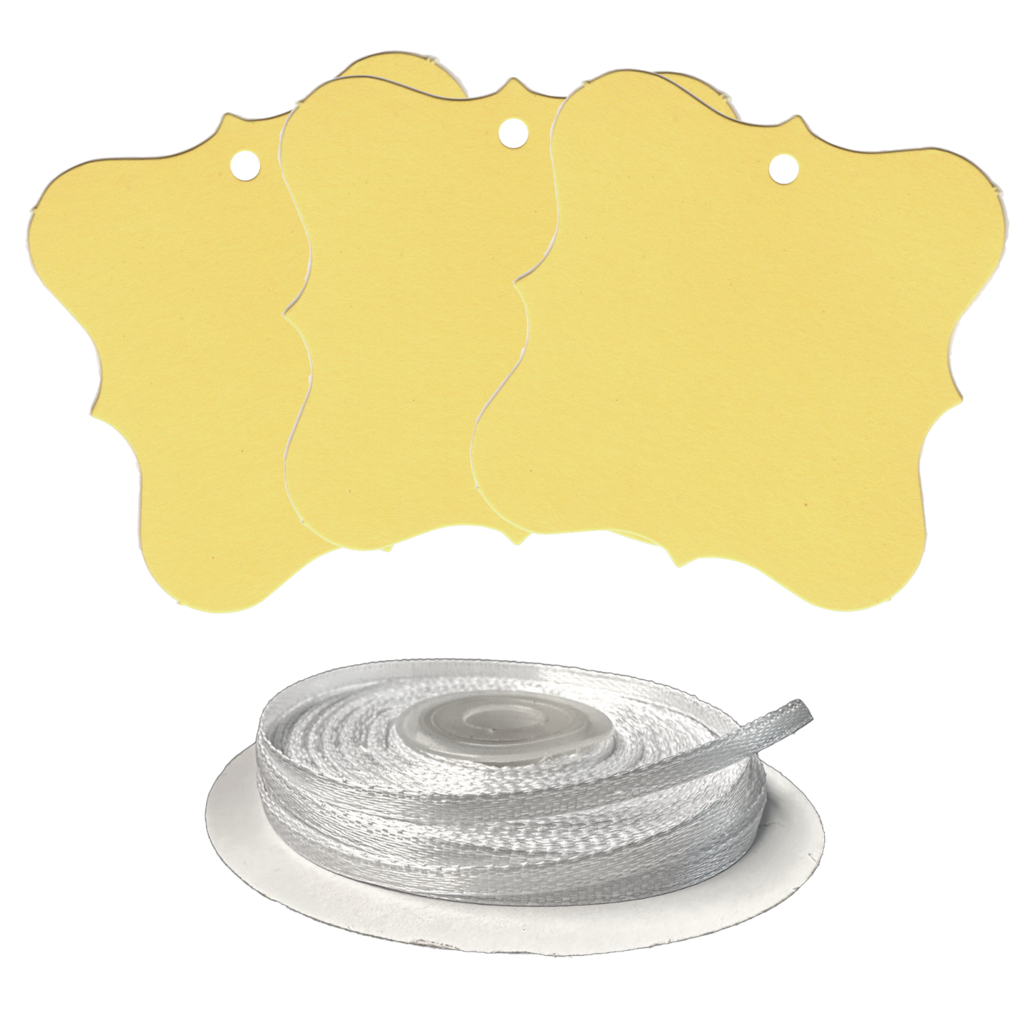 100 Designer Gift Tags with White Satin Ribbon -  21 Colours, Birthday Xmas