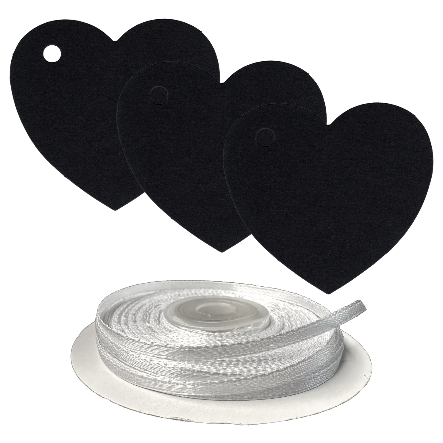 100 Heart Shaped Gift Tags with White Satin Ribbon -  21 Colours, Birthday Xmas