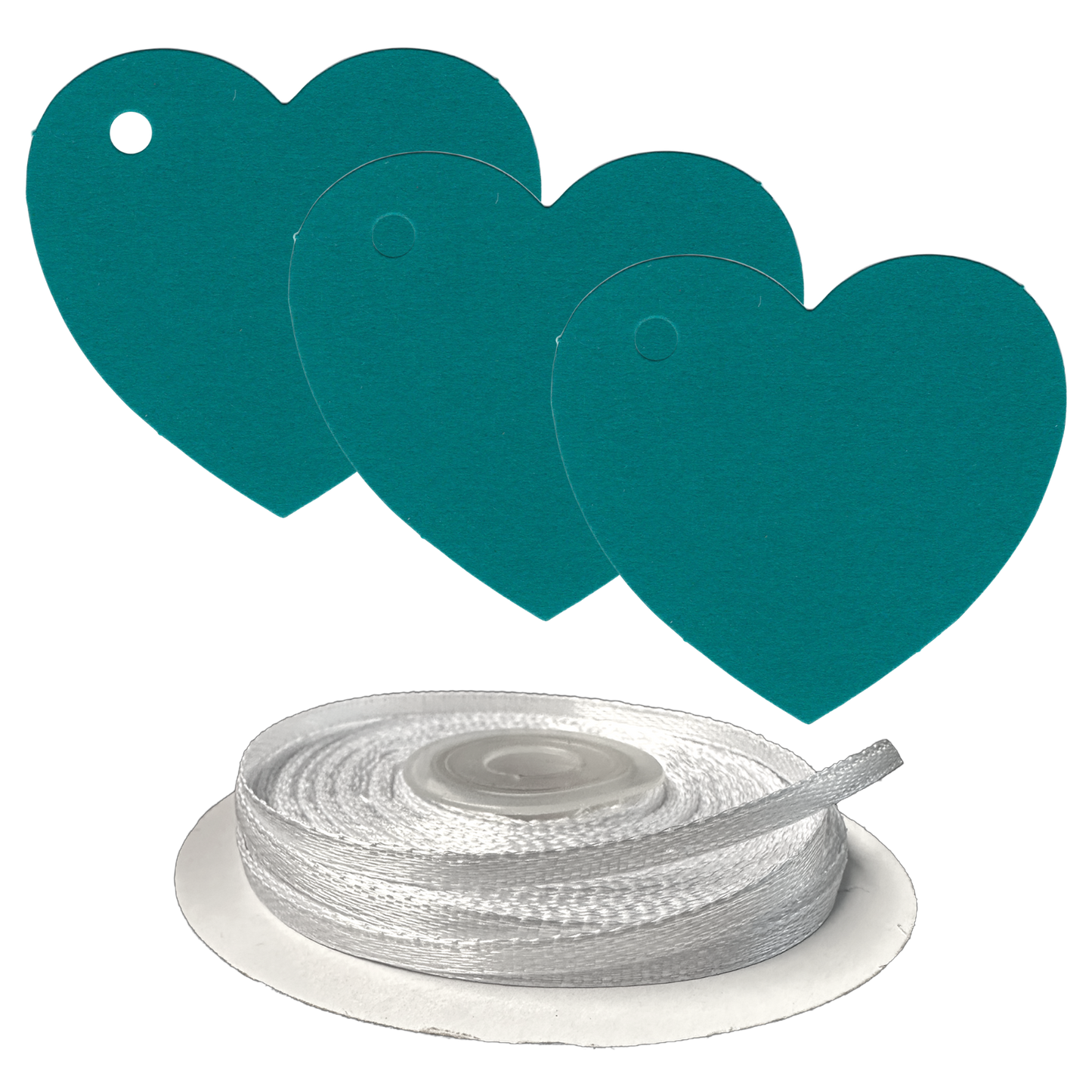 100 Heart Shaped Gift Tags with White Satin Ribbon -  21 Colours, Birthday Xmas