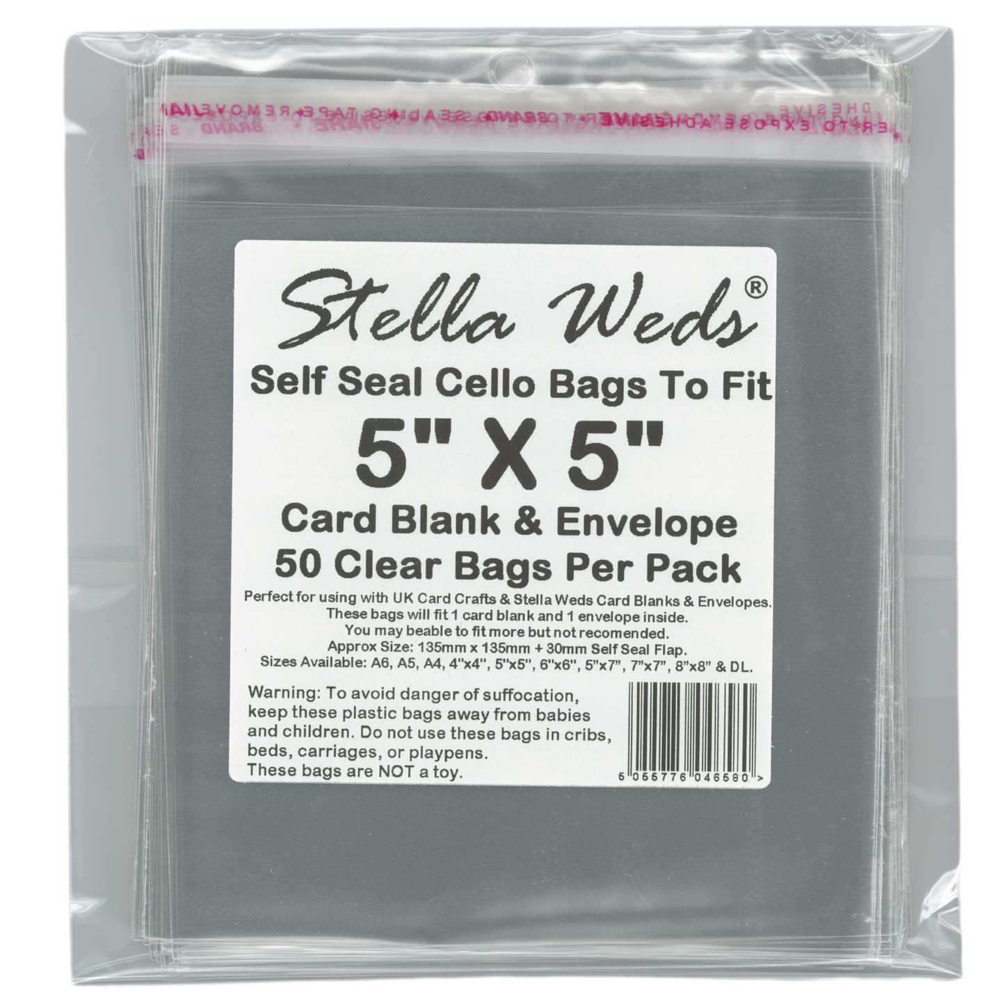 1000 x Clear Self Seal Bags To Fit 5x5 Card Blank & Envelope