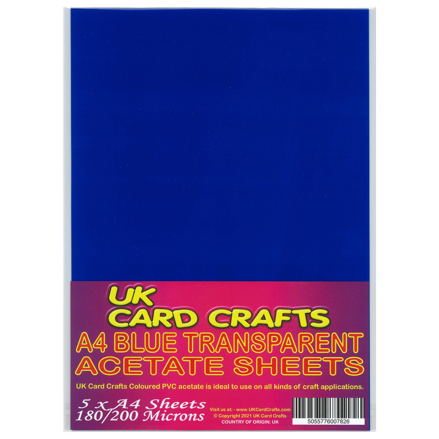 5 x A4 Blue Acetate Sheets – 200 Micron Transparent Film for Crafts & OHP