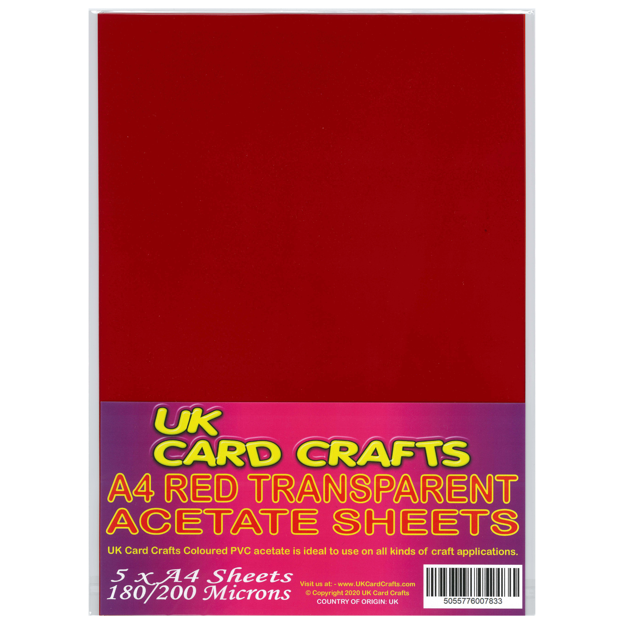 5 x A4 Red Acetate Sheets – 200 Micron Thick Transparent Film for Craf ...