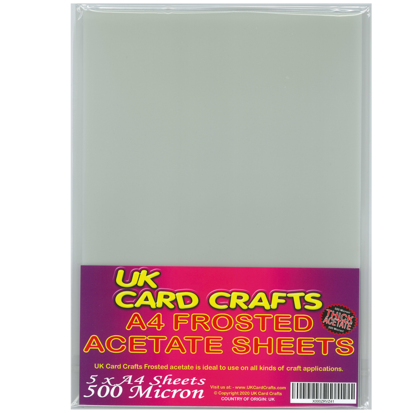 5 x A4 Frosted Acetate Sheets – 500 Micron Thick Semi-Transparent Craft Film