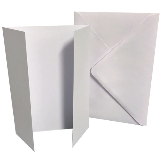 25 x A5 White GateFold Card Blanks & Envelopes - 300gsm